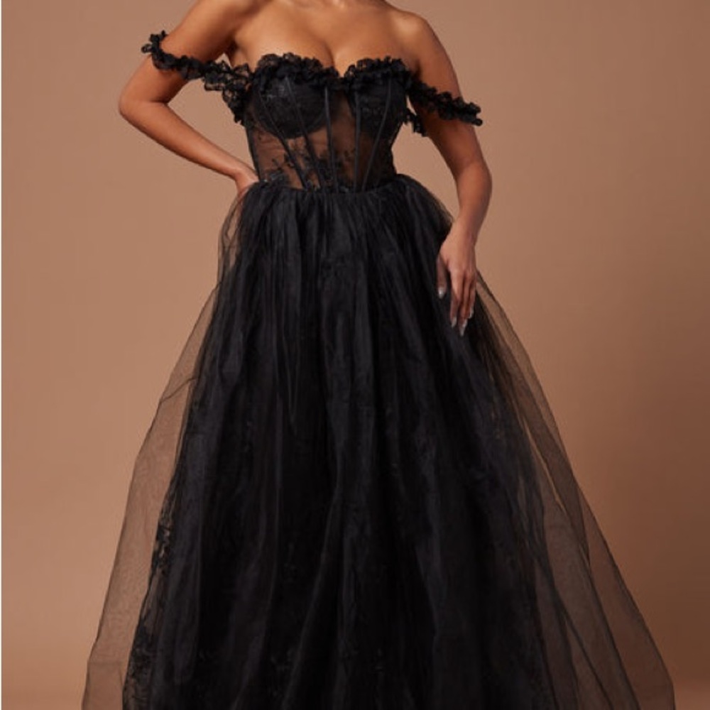Lana Embroidered Tulle Ball Gown - Black